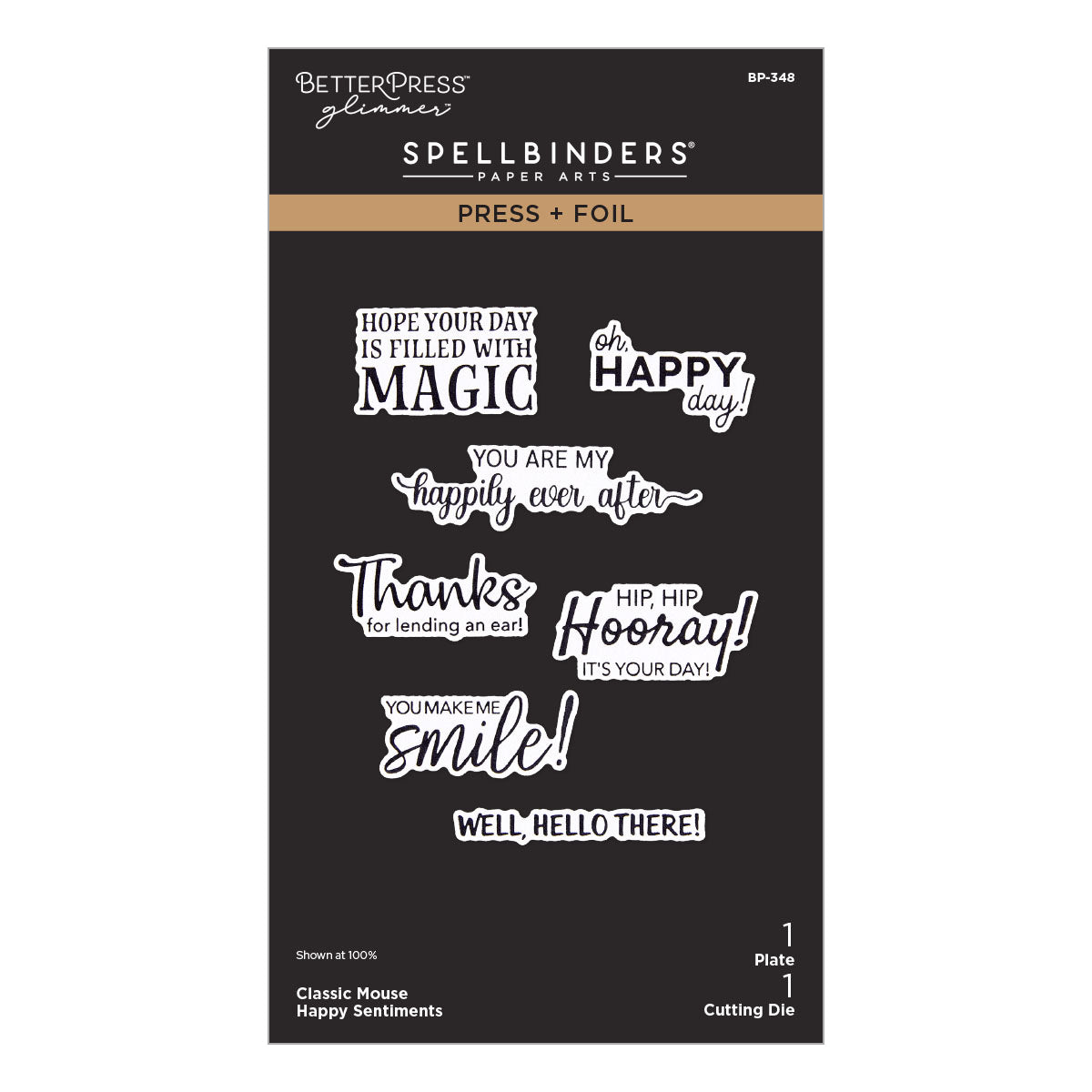 Spellbinders - Classic Mouse Happy Sentiments Press + Foil Plate & Die Set