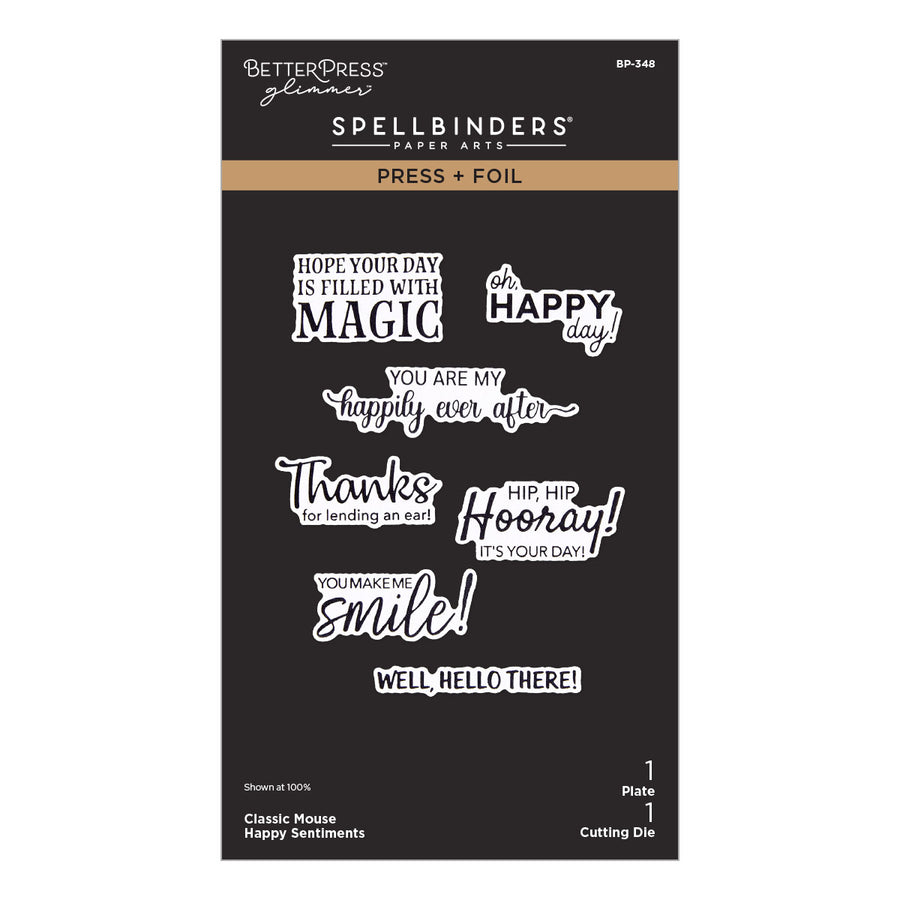Spellbinders - Classic Mouse Happy Sentiments Press + Foil Plate & Die Set