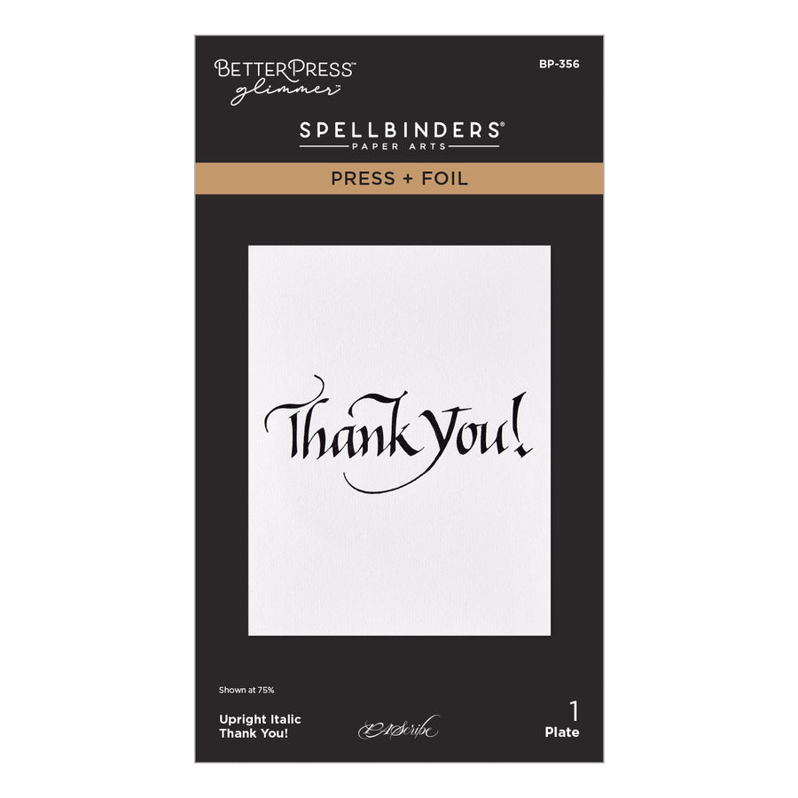 Spellbinders - Upright Italic Thank You! Press + Foil Plate by Paul Antonio