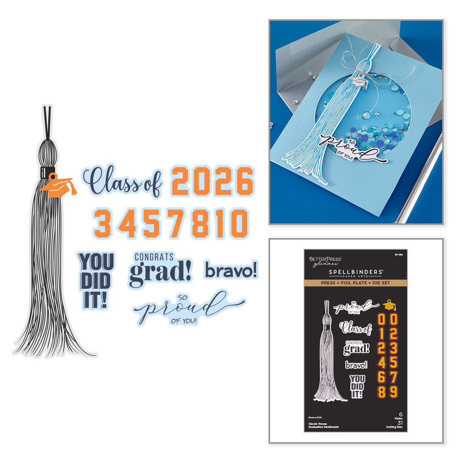 Spellbinders - Classic Mouse Graduation Sentiments Press + Foil Plate & Die Set