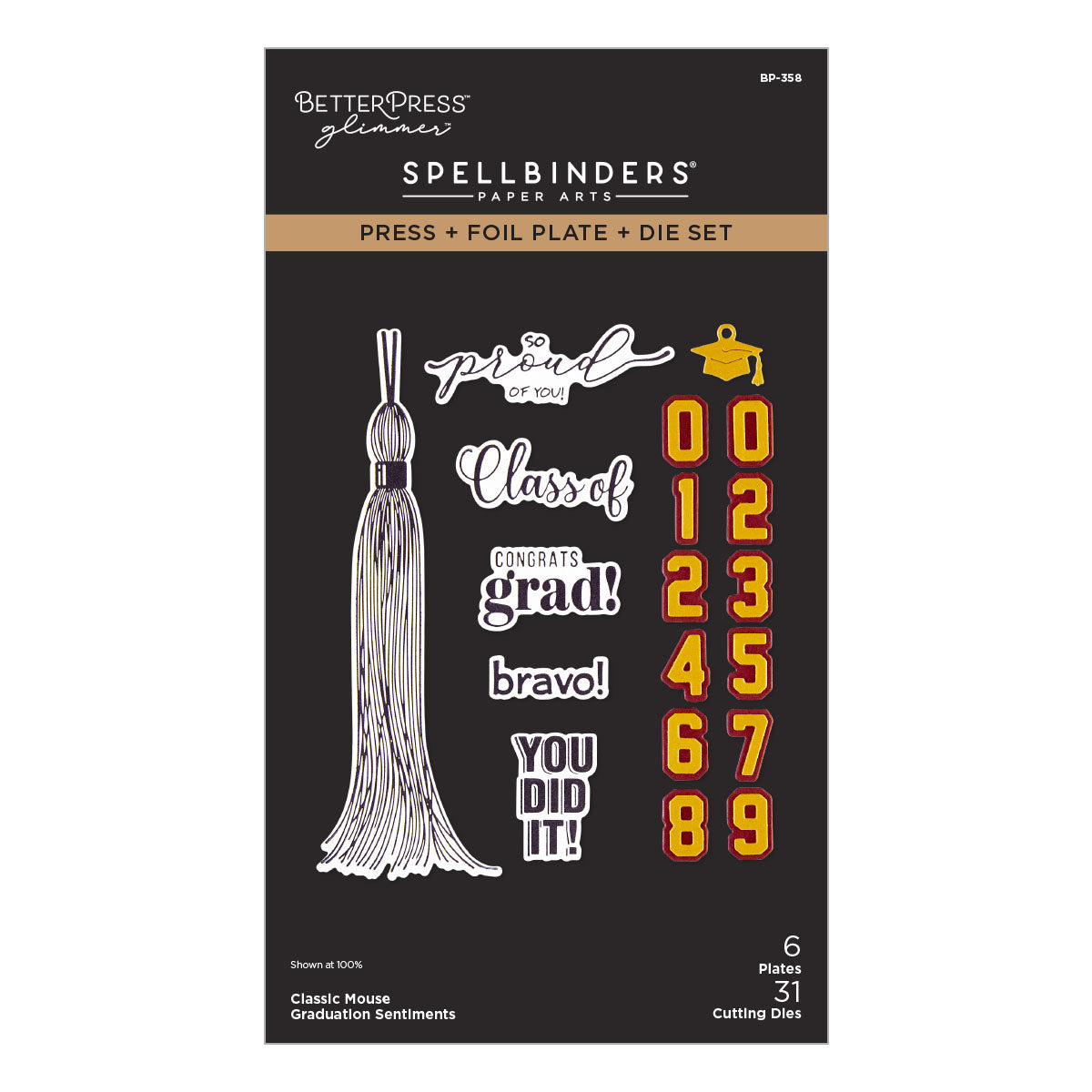 Spellbinders - Classic Mouse Graduation Sentiments Press + Foil Plate & Die Set