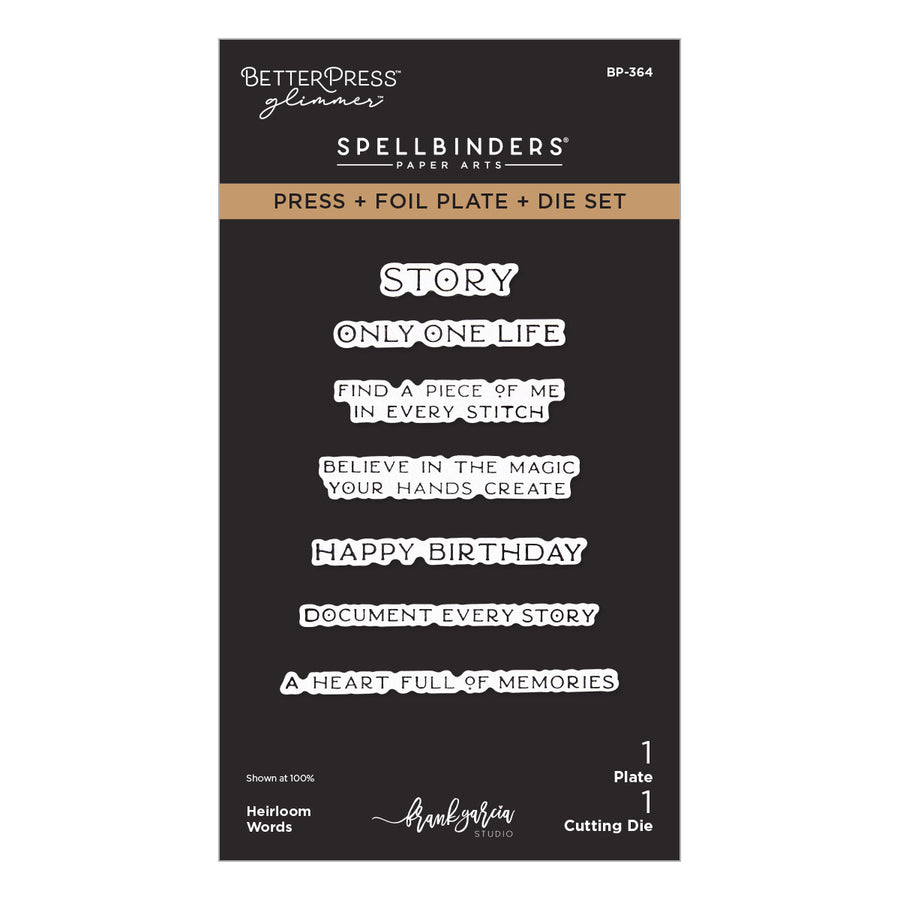 Spellbinders - Heirloom Words Press + Foil Plate & Die Set by Frank Garcia
