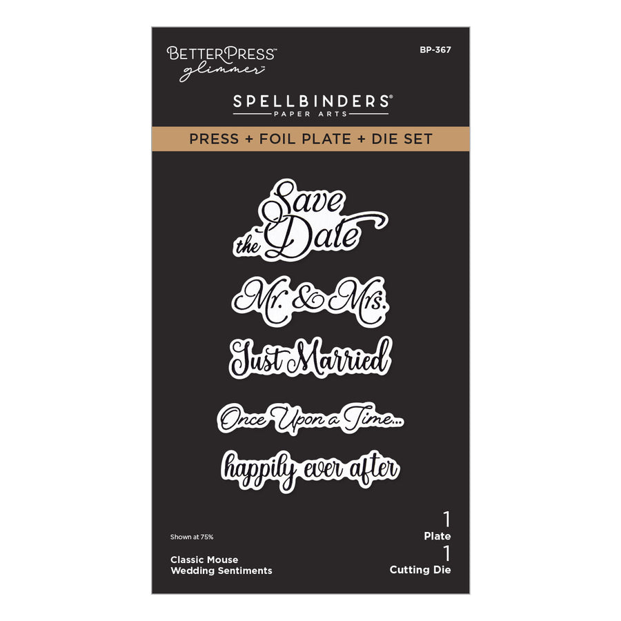 Spellbinders - Classic Mouse Wedding Sentiments Press + Foil Plate & Die Set