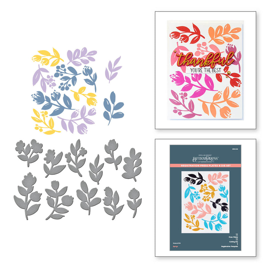 Spellbinders - Sprigs Registration Press Plate & Die Set from the Cheers to You Collection