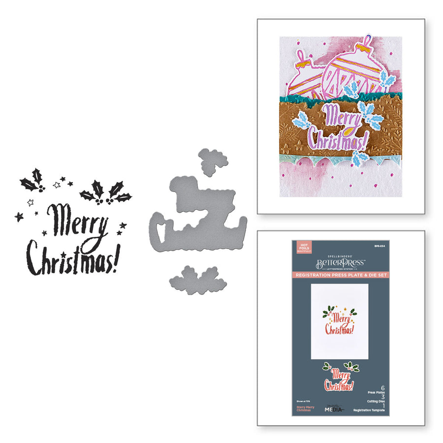 Spellbinders - Starry Merry Christmas Registration Press Plate & Die Set from the Starry Holiday Collection by Dina Wakley