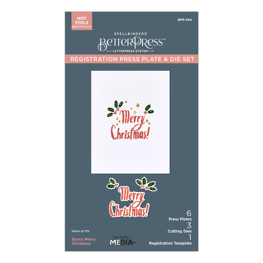 Spellbinders - Starry Merry Christmas Registration Press Plate & Die Set from the Starry Holiday Collection by Dina Wakley