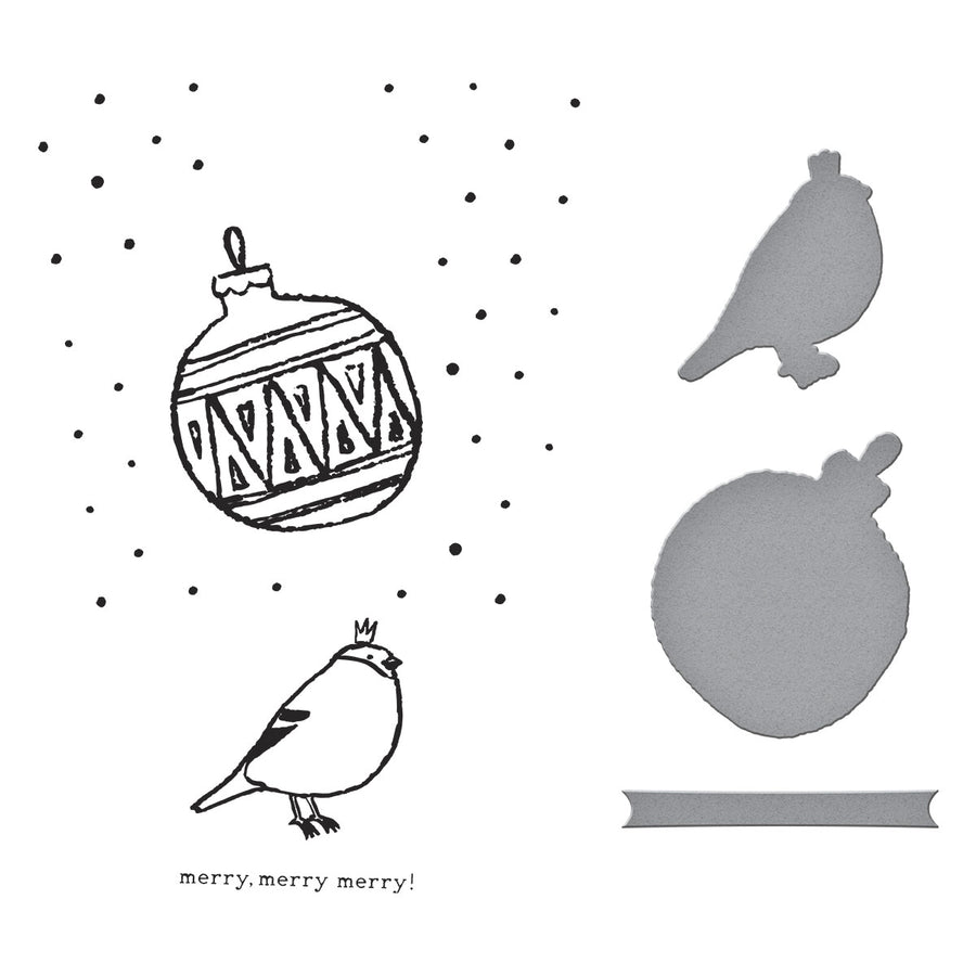 Spellbinders - Merry, Merry, Merry Bird Registration Press Plate & Die Set from the Starry Holiday Collection by Dina Wakley