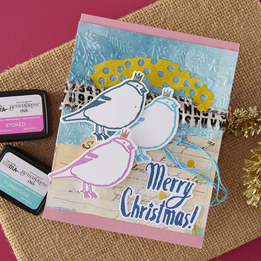 Spellbinders - Merry, Merry, Merry Bird Registration Press Plate & Die Set from the Starry Holiday Collection by Dina Wakley
