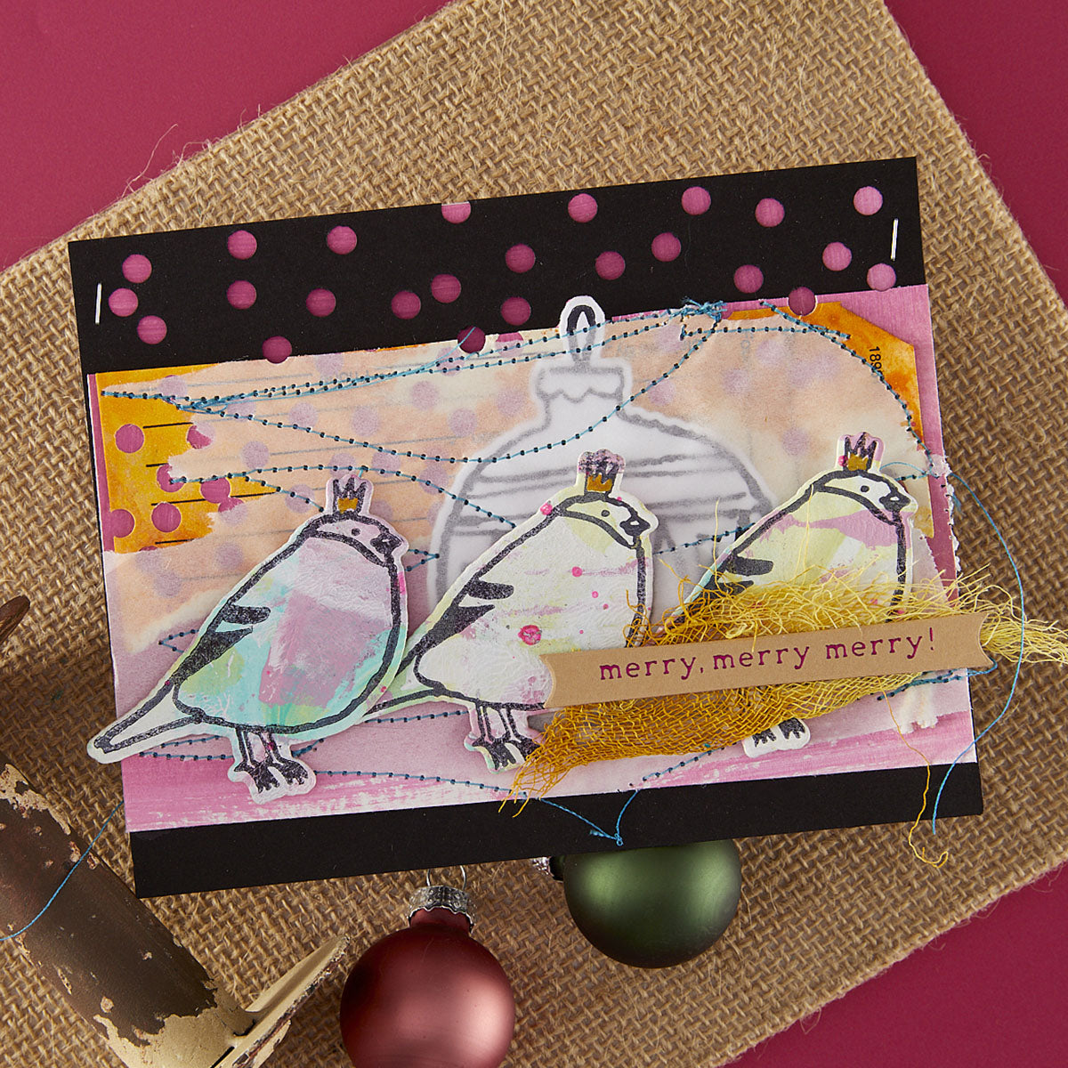Spellbinders - Merry, Merry, Merry Bird Registration Press Plate & Die Set from the Starry Holiday Collection by Dina Wakley
