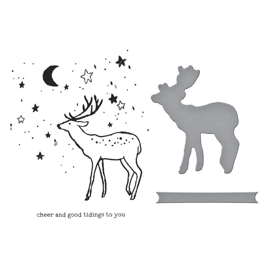 Spellbinders - Cheer and Good Tidings Deer Registration Press Plate & Die Set from the Starry Holiday Collection by Dina Wakley