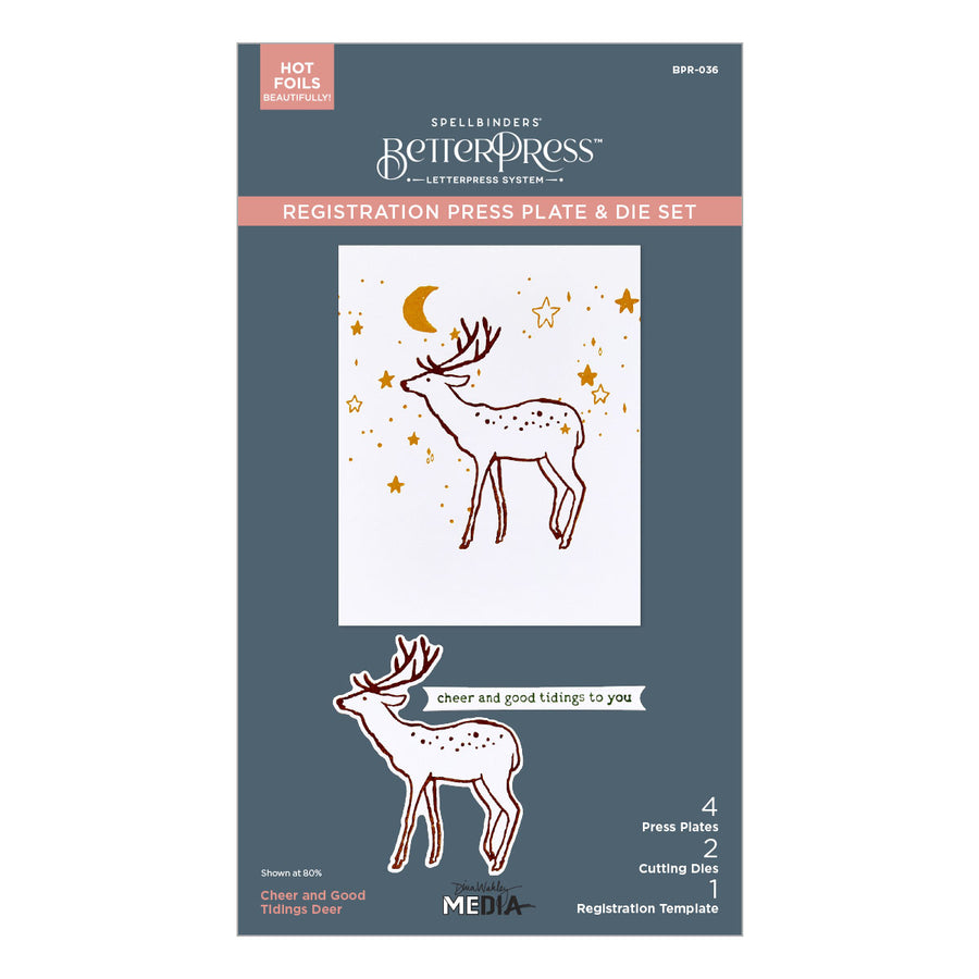 Spellbinders - Cheer and Good Tidings Deer Registration Press Plate & Die Set from the Starry Holiday Collection by Dina Wakley