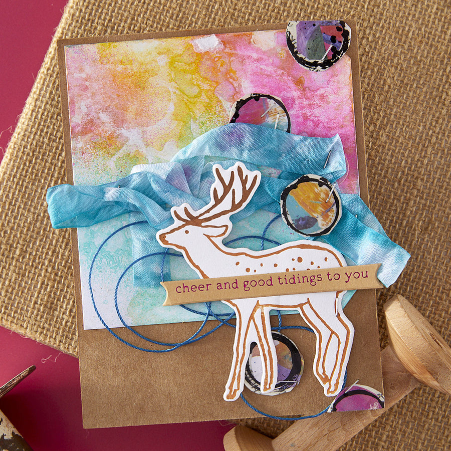Spellbinders - Cheer and Good Tidings Deer Registration Press Plate & Die Set from the Starry Holiday Collection by Dina Wakley