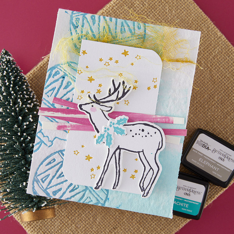 Spellbinders - Cheer and Good Tidings Deer Registration Press Plate & Die Set from the Starry Holiday Collection by Dina Wakley