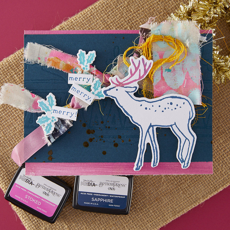 Spellbinders - Cheer and Good Tidings Deer Registration Press Plate & Die Set from the Starry Holiday Collection by Dina Wakley