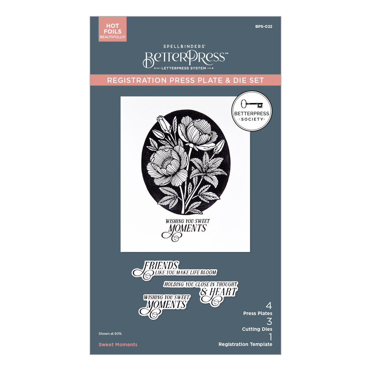 Spellbinders - BetterPress Society August 2025 (Sweet Moments Press Plate, Die Set & Stencil Bundle)