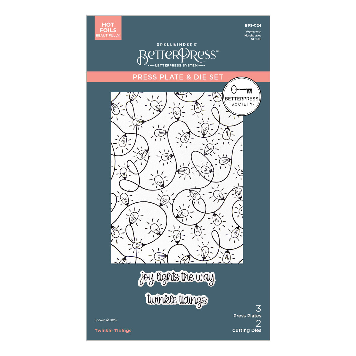Spellbinders - BetterPress Society October 2025 (Twinkle Tidings Press Plate, Die Set & Stencil Bundle)