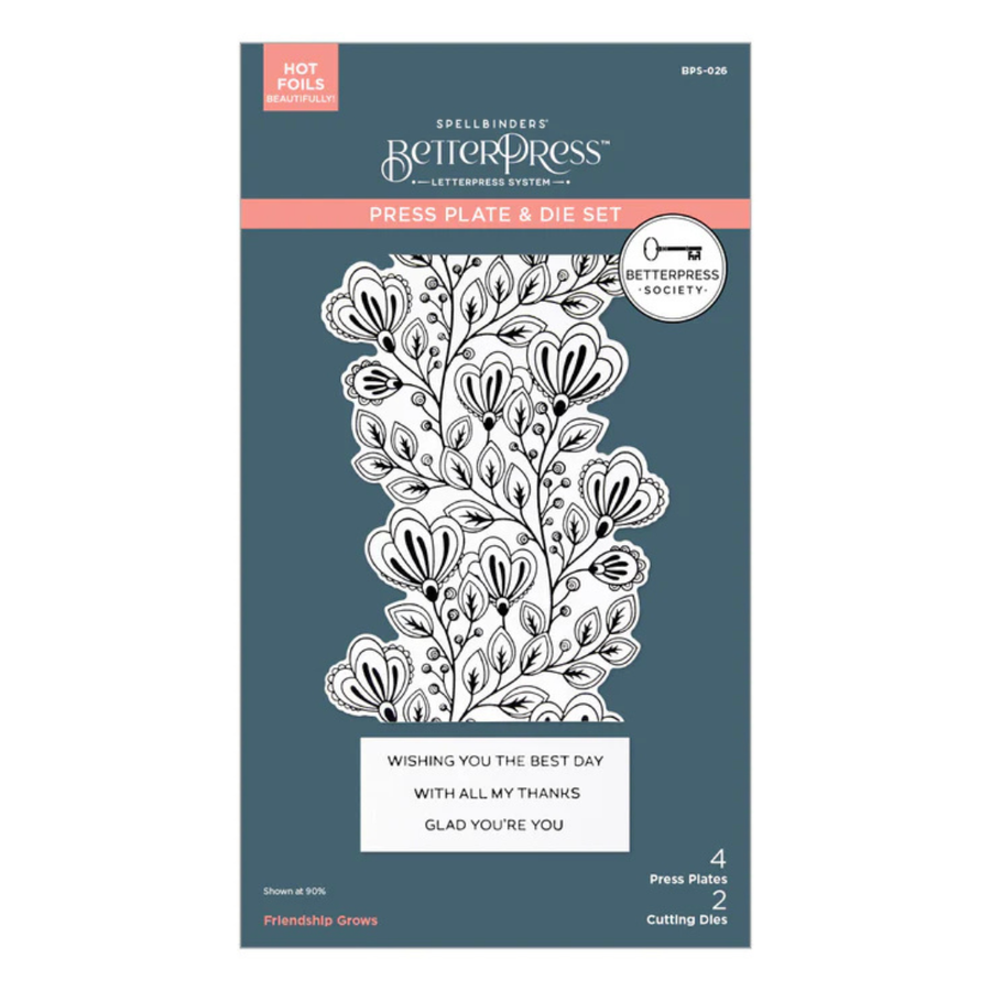 (PRE-ORDER) Spellbinders - BetterPress Society November 2025 (Friendship Grows Press Plate & Die Set pluss Add-on Stencils)