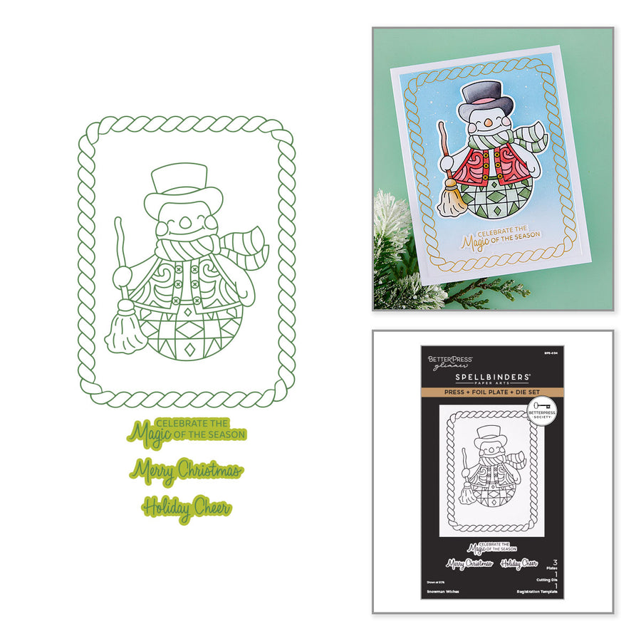 (PRE-ORDER) Spellbinders - BetterPress Society July 2026 (Snowman Wishes Press Plates, Die Set and Stencils Bundle)
