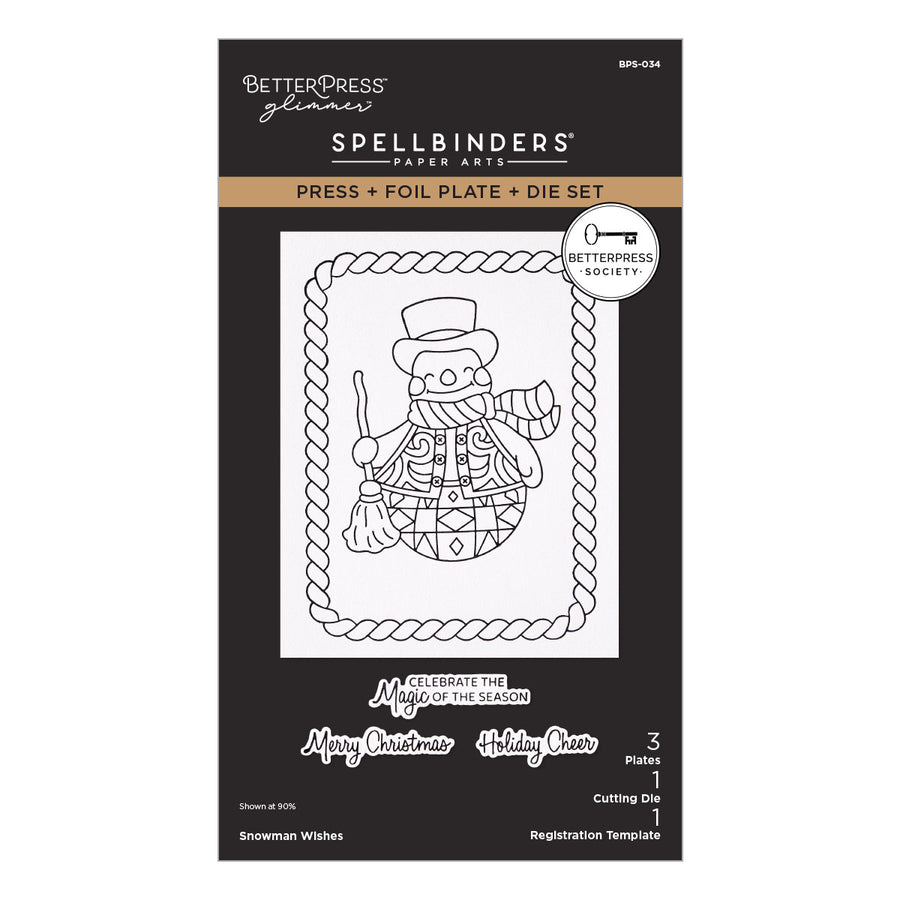 (PRE-ORDER) Spellbinders - BetterPress Society July 2026 (Snowman Wishes Press Plates, Die Set and Stencils Bundle)