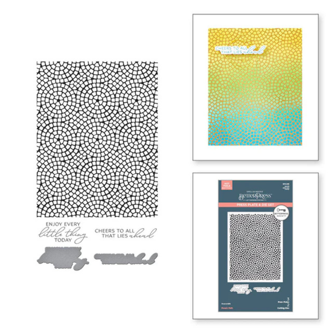Spellbinders - BetterPress Society May 2025 (Mosaic Path Press Plates & Add-on Stencils Bundle)