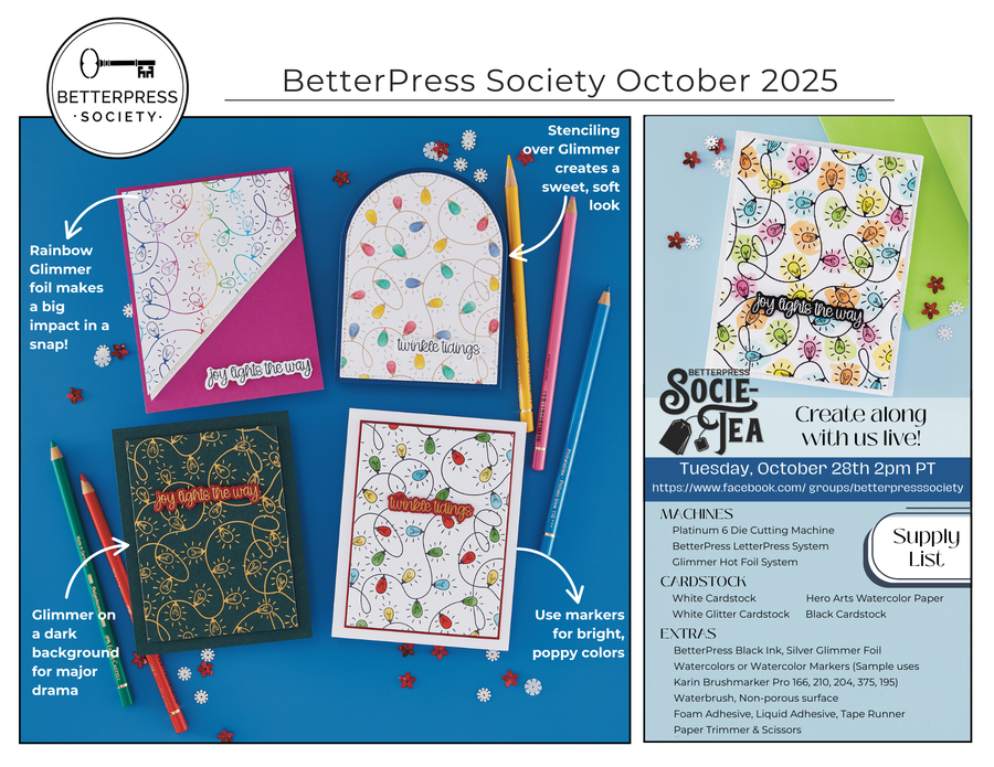 Spellbinders - BetterPress Society October 2025 (Twinkle Tidings Press Plate, Die Set & Stencil Bundle)