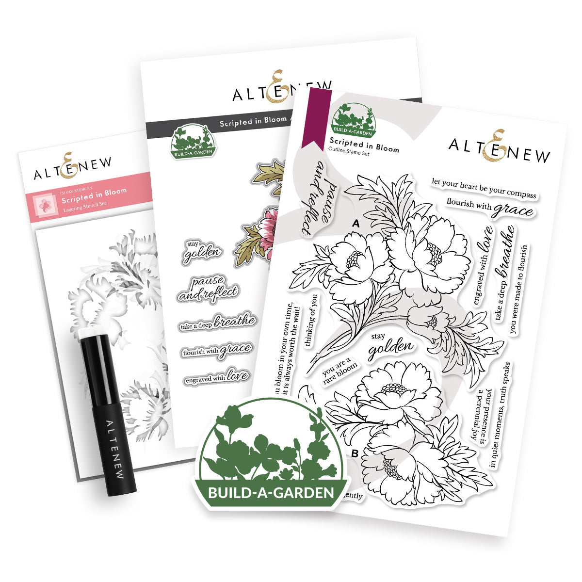 Altenew - Build-A-Garden: Scripted in Bloom & Add-on Die Bundle