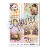A sheet of printed vellum from 3Quarter Designs called Butterfly Grove. The sheet features a collage of four vintage-style floral and nature scenes in soft pastel colors including pink, purple, green, and orange, with decorative text and a large '3Quarter Designs' watermark across the center.