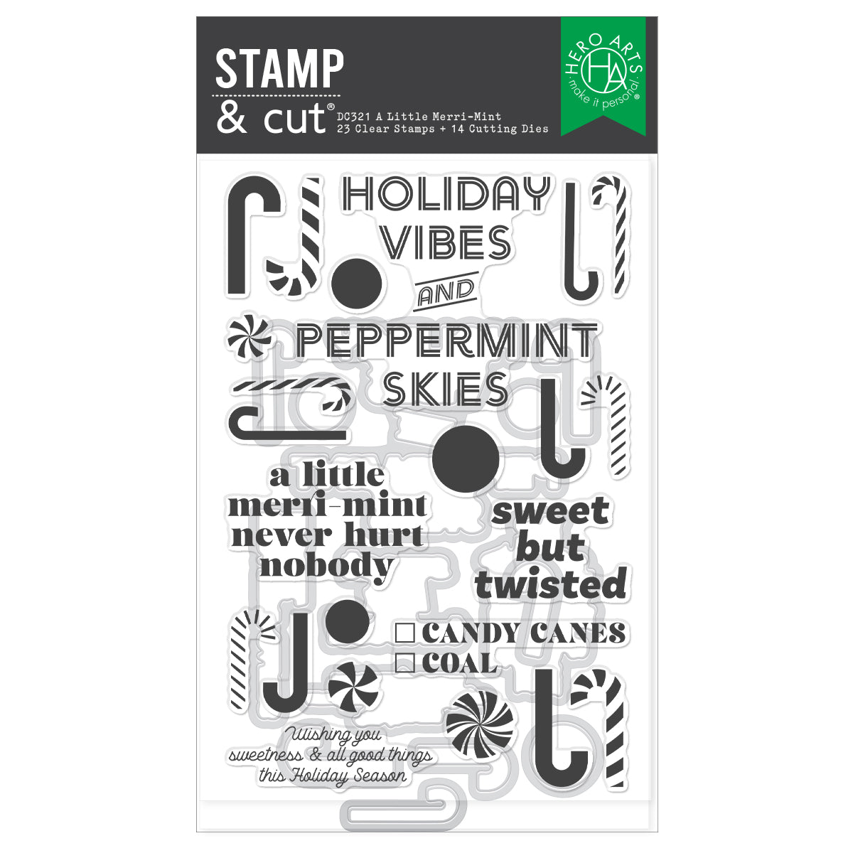 Hero Arts - A Little Merri-Mint Stamp & Cut Set from the Candy Cane Season Collection