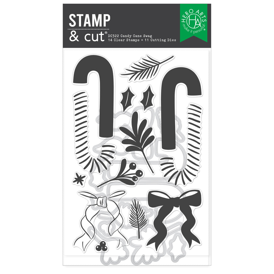 Hero Arts - Candy Cane Swag Stamp & Cut Set from the Candy Cane Season Collection