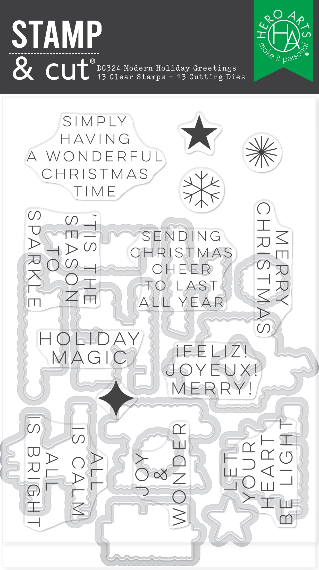 Hero Arts - Modern Holiday Greetings Stamp & Cut Set from the Very Merry Collection