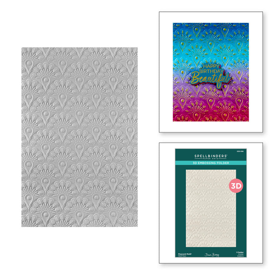 Spellbinders - Peacock Motif 3D Embossing Folder from the Peacock Paradise Collection by Dawn Bibby