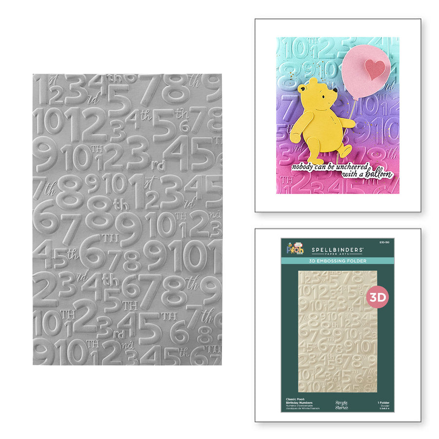 Spellbinders - Classic Pooh Birthday Numbers 3D Embossing Folder from the Say Cheese Classic Pooh Birthday Collection
