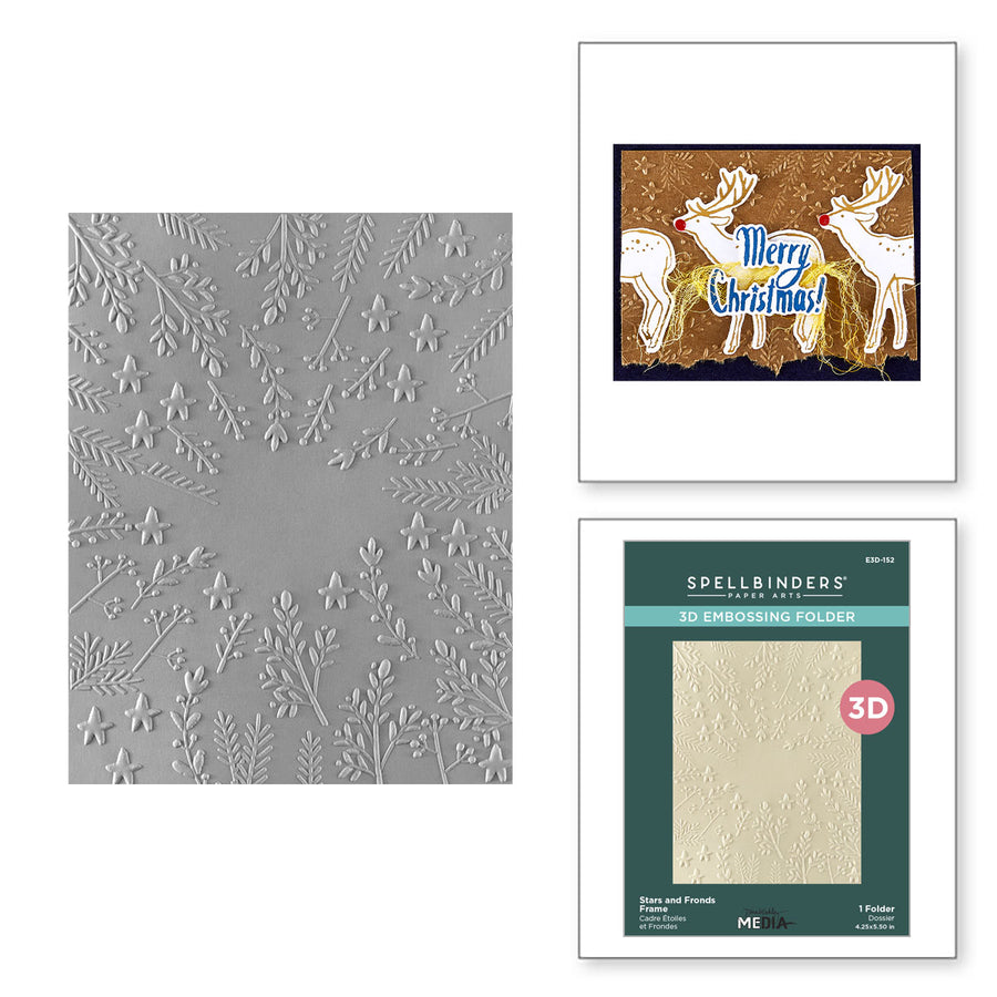 Spellbinders - Stars and Fronds Frame 3D Embossing Folder from the Starry Holiday Collection by Dina Wakley