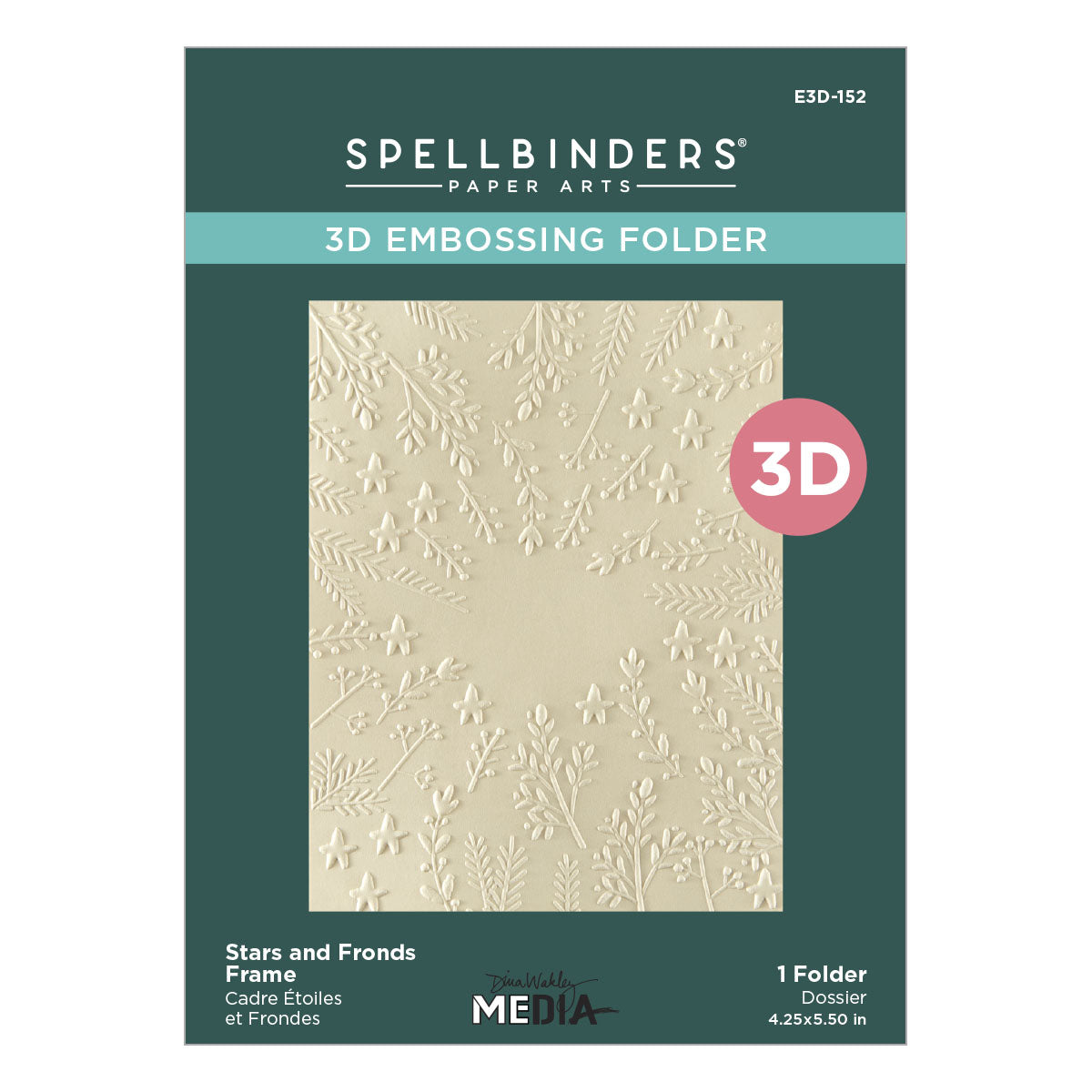 Spellbinders - Stars and Fronds Frame 3D Embossing Folder from the Starry Holiday Collection by Dina Wakley