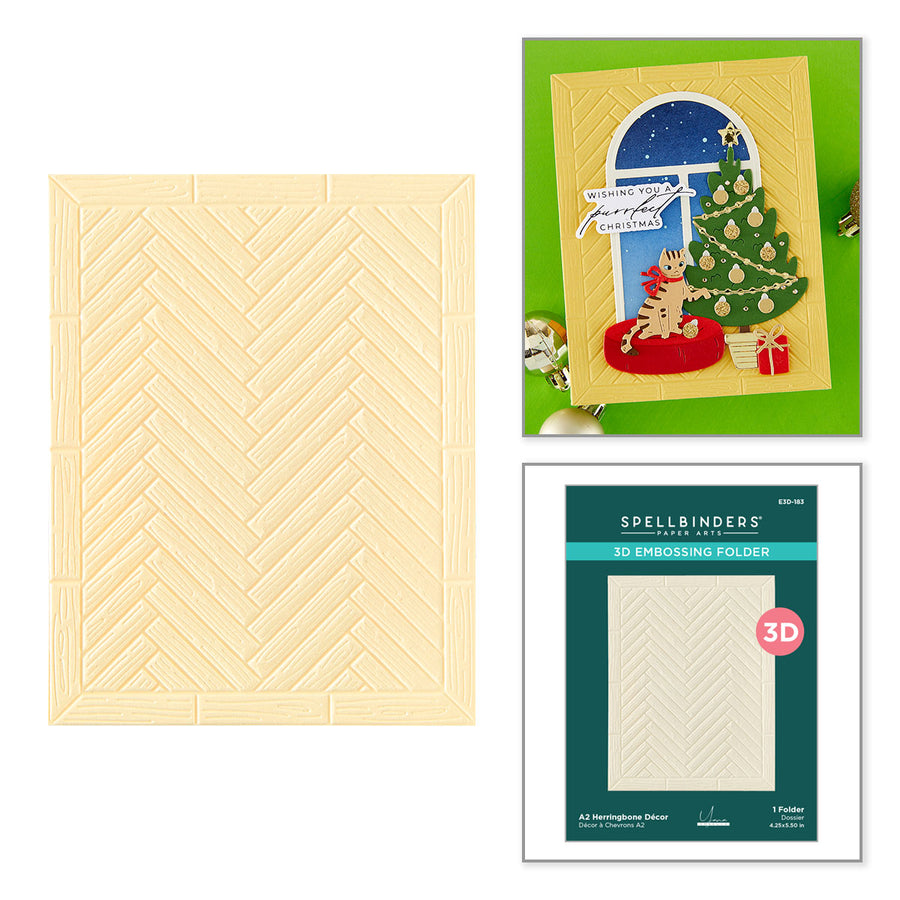 Spellbinders - A2 Herringbone Décor 3D Embossing Folder by Yana Smakula