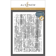 An Altenew press plate called 'Essential Textures: Canvas Impressions Press Plate', featuring a dense pattern of small black dots on a white background with a gold and black header.