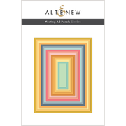 A package of ALTENEW Nesting A2 Panels Die Set, featuring a stack of nested rectangular metal cutting dies in pastel and warm tones including yellow, orange, pink, blue, and mint green on a white background.