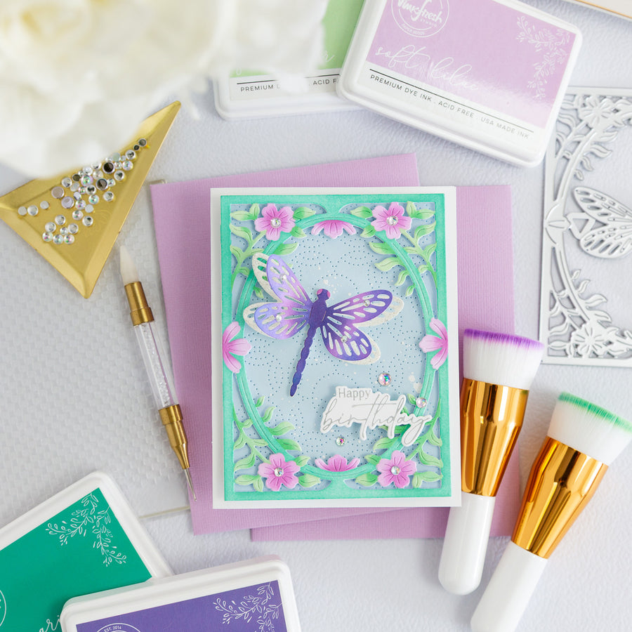 Pinkfresh Studio - Dragonfly Floral Frame Stencils