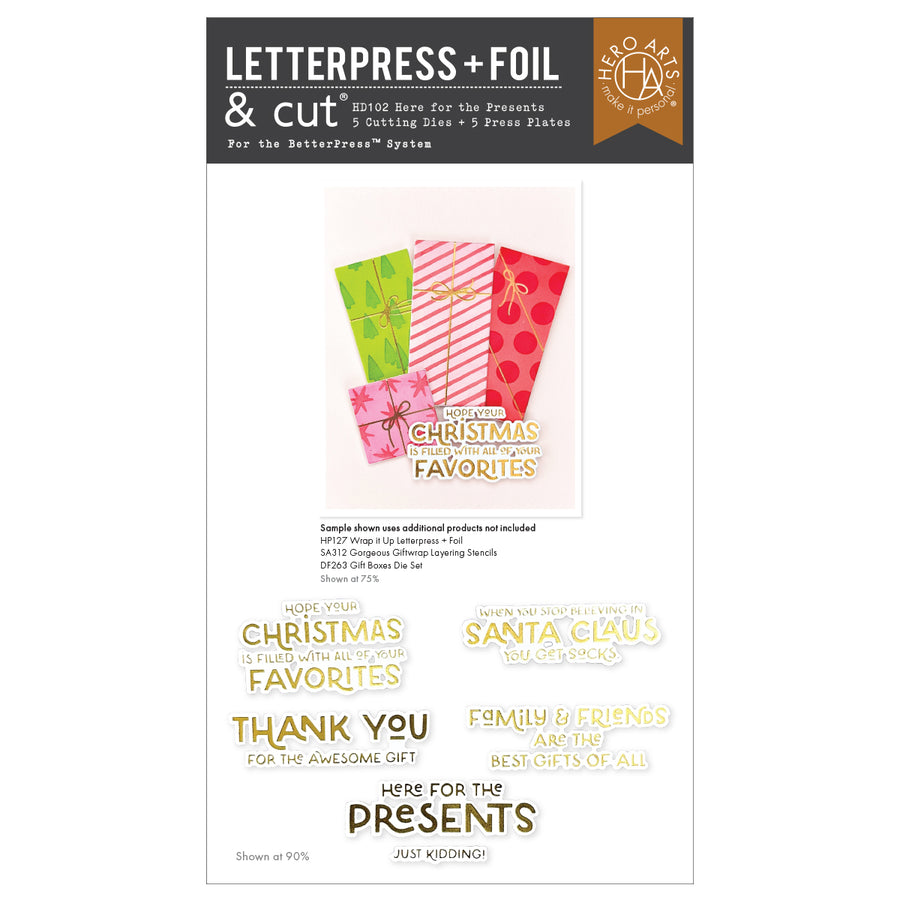 Hero Arts - Here for the Presents Letterpress + Foil & Cut from the Best Gift Ever Collection