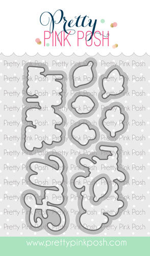 A sheet of metal craft dies shown with the Pretty Pink Posh brand logo at the top and a website URL at the bottom. Pretty Pink Posh Happy Fall Coordinating Dies
