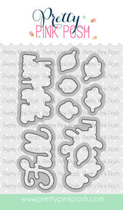 A sheet of metal craft dies shown with the Pretty Pink Posh brand logo at the top and a website URL at the bottom. Pretty Pink Posh Happy Fall Coordinating Dies