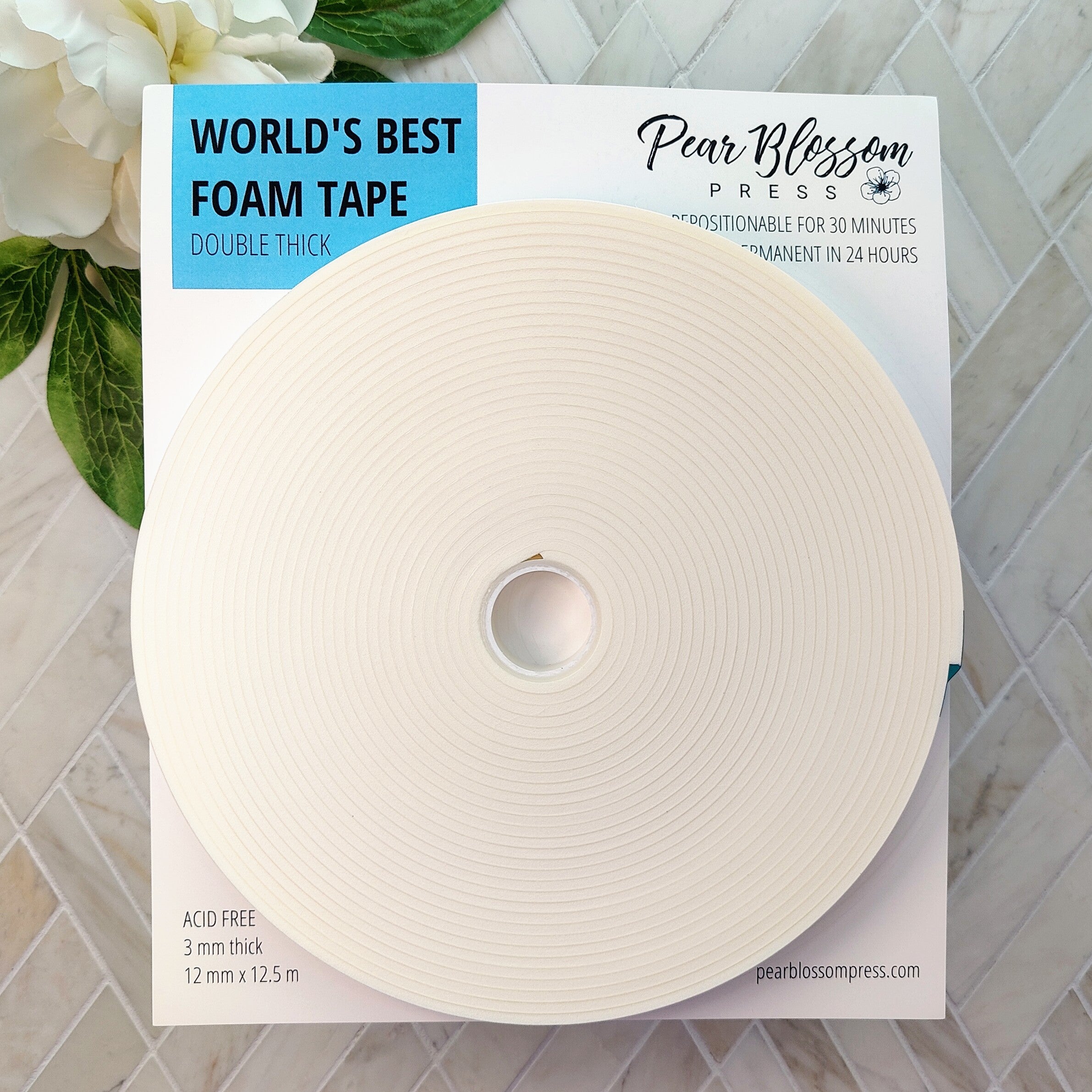 Pear Blossom Press - World's Best Foam Tape - 3mm x 12mm x 20m roll (double thick)