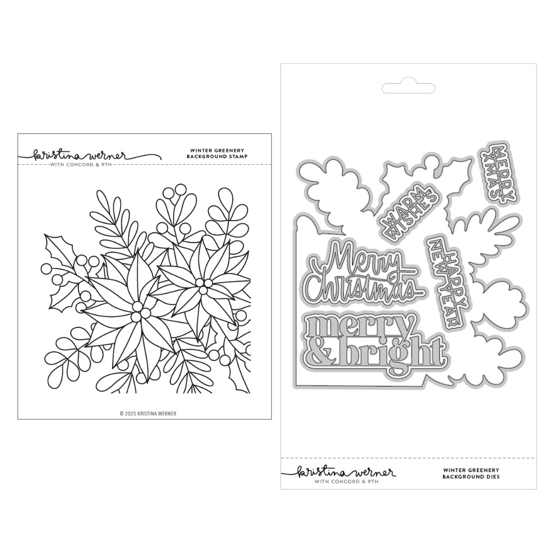 Concord & 9th (Kristina Werner) - Winter Greenery Background Stamp & Die Bundle