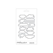 A package of holiday cheer greeting card dies by Kristina Werner, featuring multiple silver metal die-cut shapes on a white backing card.