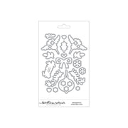 A packaged set of Christmas-themed metal cutting dies on a white backing card, featuring angel wings, ornaments, bows, leaves, snowflakes, and other festive shapes. The card shows the brand name 'Kristina Werner' and the text 'Ornamental Christmas Dies'.