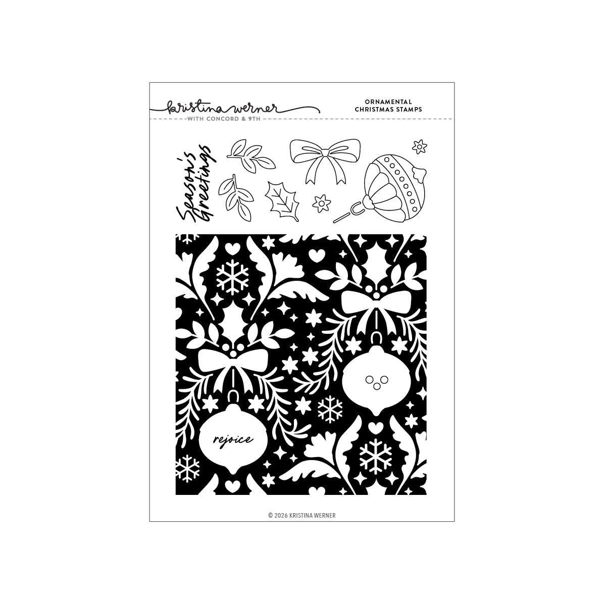 White background packaging of Kristina Werner Ornamental Christmas Stamps