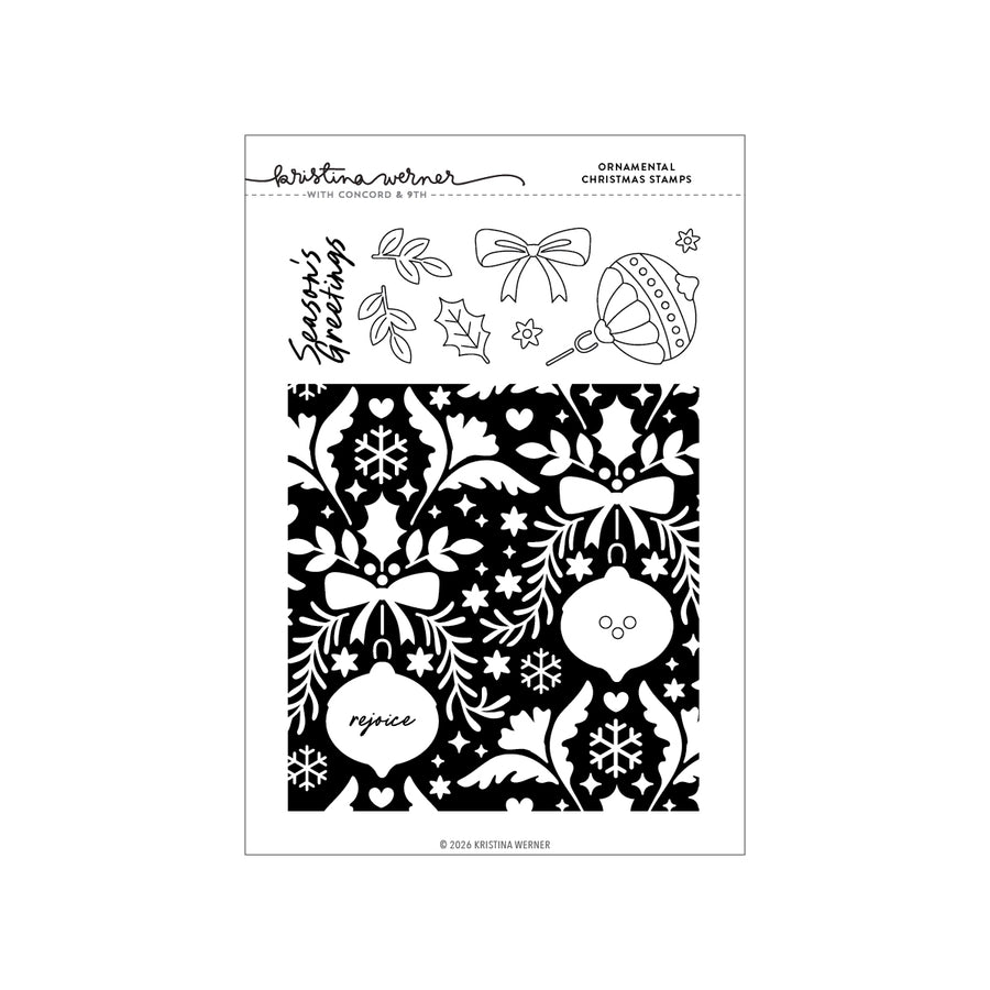 White background packaging of Kristina Werner Ornamental Christmas Stamps