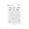 A clear stamp block sheet from Concord & 9th (Kristina Werner) Merry Berries and Leaves Stamps featuring black line-art Christmas holly and festive text stamps, including 'happy holidays', 'winter wonder', and 'merry Christmas & bright'.