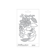 A packaged set of floral and leaf-shaped metal embossing dies on a white card, with the brand name Concord & 9th (Kristina Werner) Poinsettia Inlay Dies