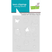 Lawn Fawn 'A Mice Christmas' coloring stencils package, showing a light gray stencil sheet with various animal and holiday-themed cutout shapes on a white background with teal and green branding. Lawn Fawn A Mice Christmas Coloring Stencils